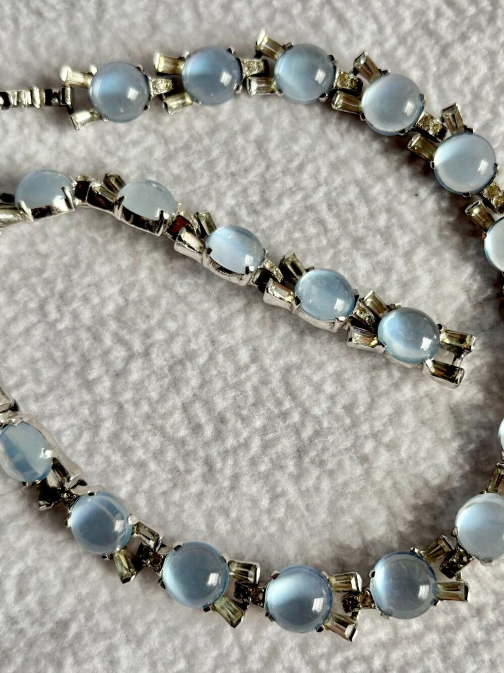 Vintage Blue Cabuchon Moonstone Link Necklace
